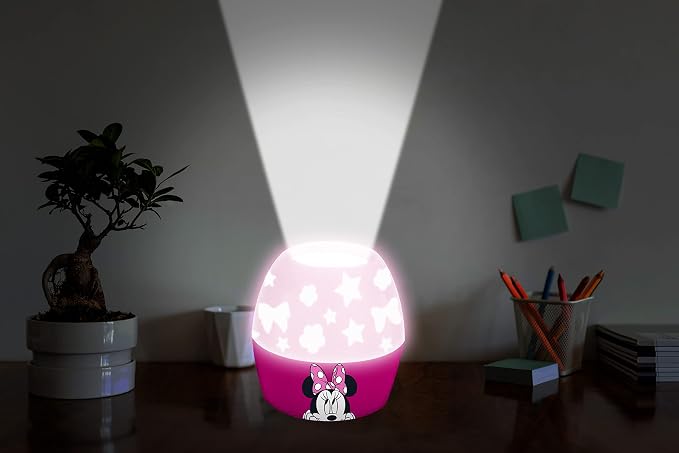Disney Minnie Mouse Scene Projection Kids Lamp & Nightlight – Cute Bedroom Bedside Projector Lamp for Girls, Toddler & Children’s Night Light