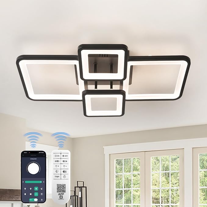 24" 42W Light Fixtures Ceiling Mount 1432LM Living Room Light Fixture | 3000-6500K Remote control APP Adjustable color temperature brightness Memory function Night light for Bedroom Kitchen Modern
