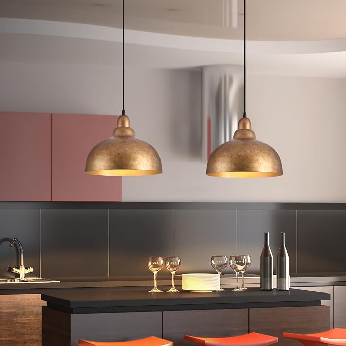 Ziqqeelam 11.8" Copper Pendant Light Kitchen Island Farmhouse Hanging Gold Pendant Light, Vintage Dome Pendant Lights, Farmhouse Dome Chandelier for Kitchen Island Dining Room