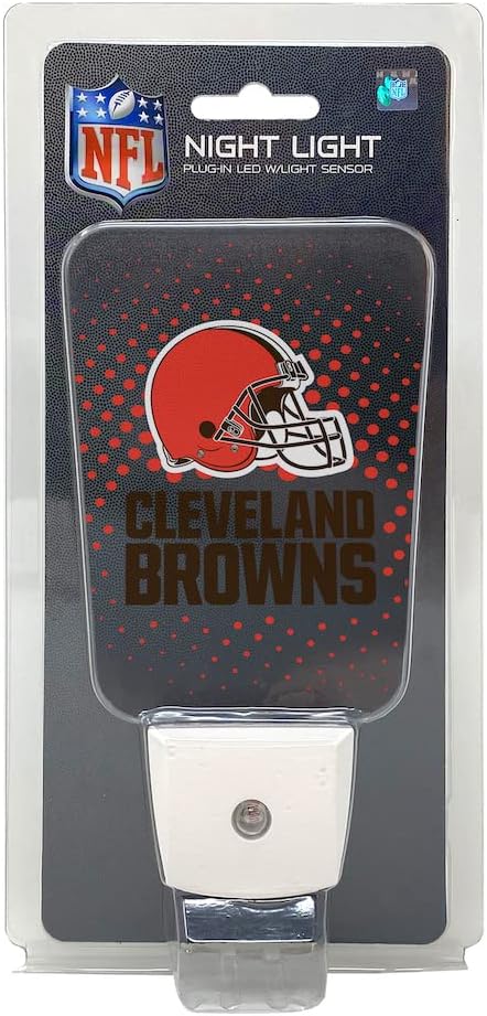 Party Animal NFL Team LED Night Light, with Auto Sensor and 3 Light Settings, Slim 5-Inch Design fits Standard Outlets, Cleveland Browns