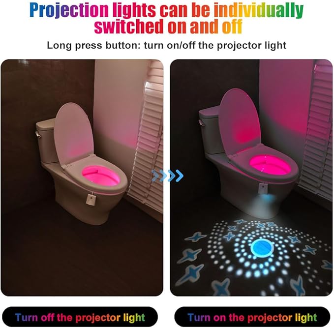 Toilet Night Lights, 2PCS Motion Sensor with Star Projector, USB Rechargeable 16 Colors Changing LED Bowl Lights, Bathroom Accessories Decor, Funny Gift for Men, Women, Kids