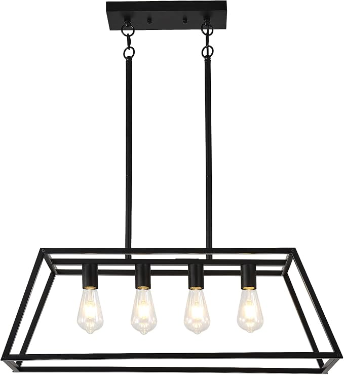 HQZBPTPendant Lighting for Kitchen Island Linear Hanging Light Fixture Matte Black 4-Light Industrial Pendant Lighting for Kitchen Island