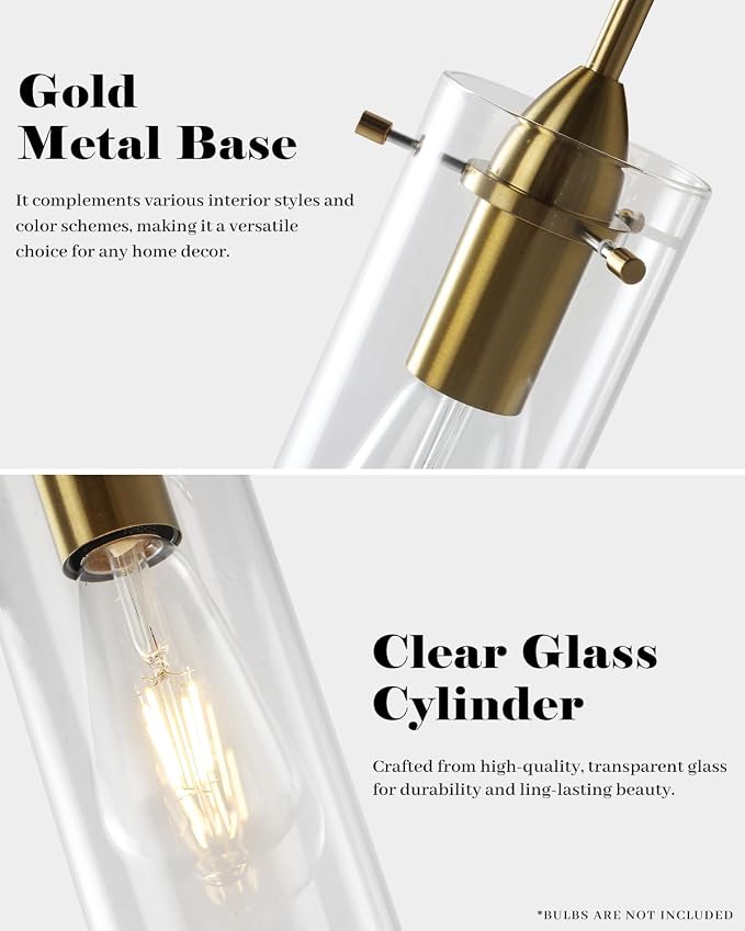 Gold Glass Pendant Lights, Island Pendant Lights for Kitchen, Blown Glass Pendant Light 2 Packs, Modern Kitchen Pendant Light, Hanging Pendant Lights for Kitchen Island, Dining Living Room