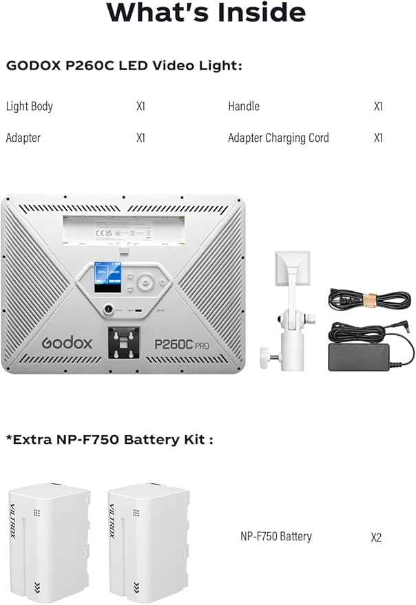 Godox P260C Pro Ultra-Thin Video Light Panel with 8800mAh Battery, APP Control 45W 4160Lux 2800-6500K CRI 98+ Dimmable Bi-Color 18" Soft Light Panel for Photography YouTube Recording Game Live Stream