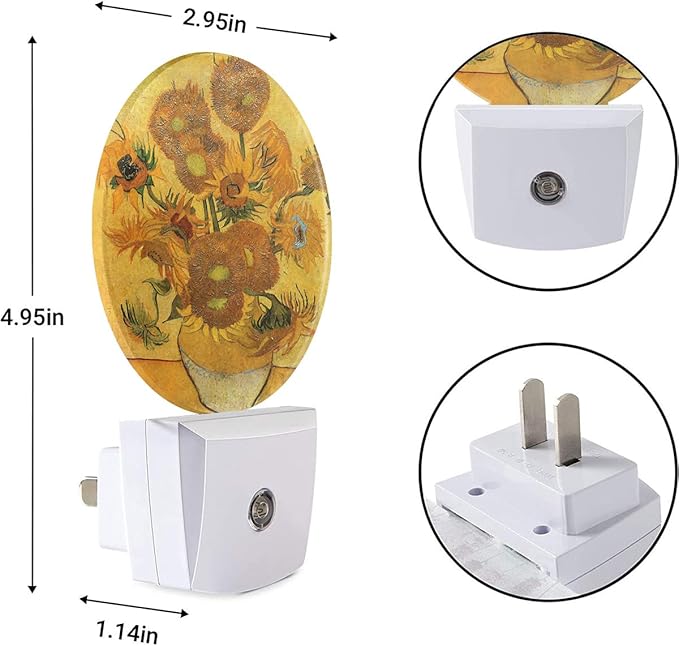 EKOBLA Art Sunflower Night Light, Van Gogh Modern Floral Night Lights Plug into Wall for Boys Girls, Led Lamp for Stairway/Hallway/Bedroom 0.5W Nightlight Sleep Friendly