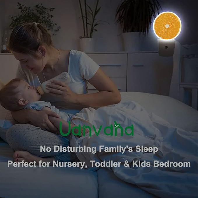 Orange Slice Night Light Sweet Fruits Yellow Night Lights Plug into Wall 0.5W LED Lighting Auto on/Off for Hallway Stairway Kitchen Home Decor