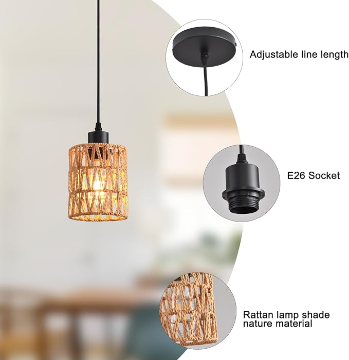 Farmhouse Pendant Light Fixture, Black Pendant Lights for Kitchen Island Industrial Lantern Pendant Light Fixtures with Light Shade, Adjustable Height Hanging Pendant Lighting