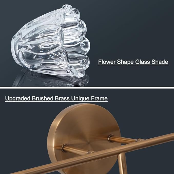 5-Light Vintage Vanity Light, Brushed Brass Vanity Lighting, Elegant Bathroom Lighting Fixtures Over Mirror, Bathroom Vanity Light with Clear Glass Shade, Gold Wall Sconce for Bedroom