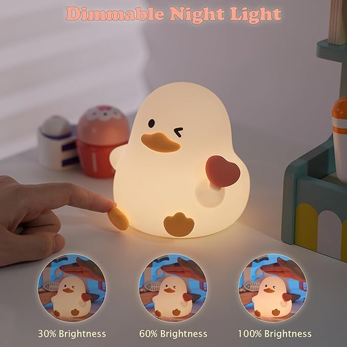 Night Light for Kids, 7 Colors Cute Duck Night Light, 3 Levels Dimmable Silicone Night Lamps, Bedside Nursery Night Lamp with Timer, LED Squishy Rechargeable Animal Nightlight for Boys Girls (Duck)