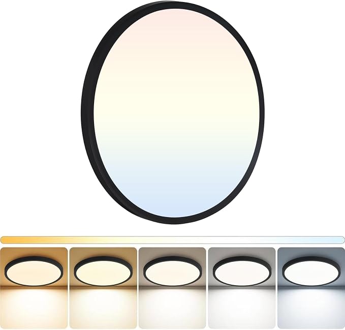 LED Flush Mount Ceiling Light: 16 inch 1Pack Super Slim Dimmable & 5CCT (2700-6500K) Kitchen Lighting Fixtures Ceiling - 32W Black Low Profile Ceiling Lamp for Bedroom Garage Hallway