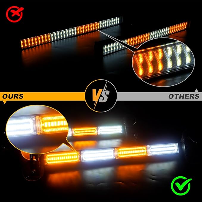 2 in 1 Emergency Strobe Traffic Advisor Light Bar Amber White Warning Hazard Safety Interior Windshield Dash Lights Emergency Lights for Trucks Construction 2x17.7, Amber/White