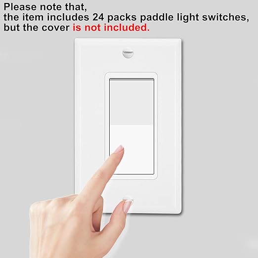 GreenCycle Single Pole Switch White,24 Pack SP Rocker Light Switch 15A 120/277V, On/Off Rocker Paddle Interrupter, Residential/Commercial Grade,Home & Office,UL/CUL, White
