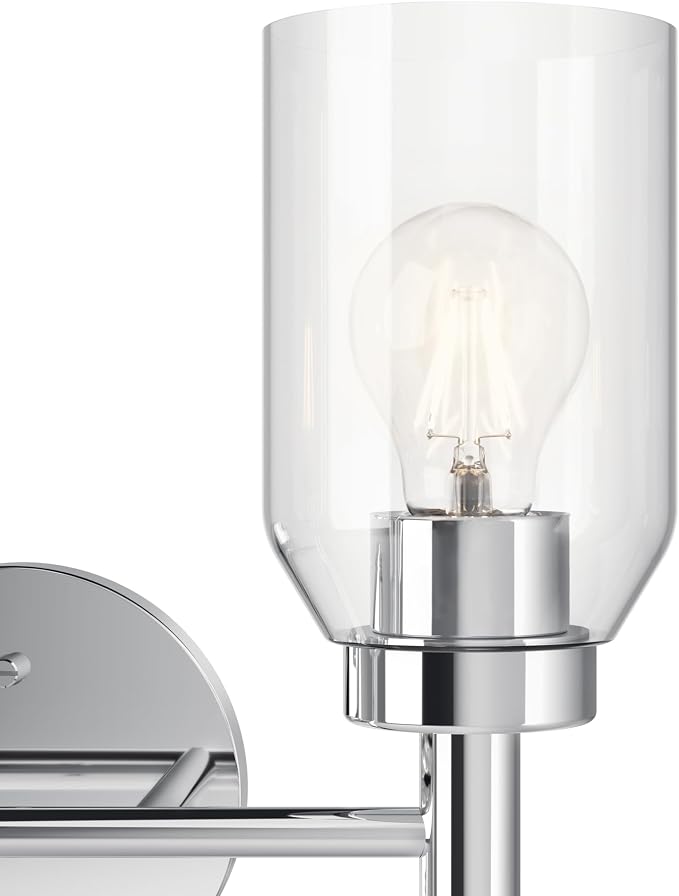 Kichler Madden 2-Light Bathroom Vanity Light, Chrome | Modern vanity light with clear glass for single or double bathroom mirrors (14.25" x 10.5"), 55184CH