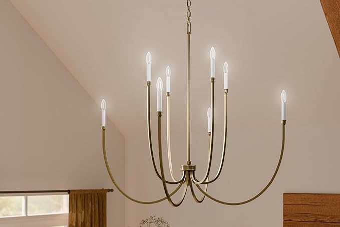 Kichler Malene 8-Light Foyer Chandelier, Updated Traditional Light in Champagne Bronze, Sloped Ceiling Compatible, for Foyer, Dining Room or Living Room (43.5" x 42.25"), 52699CPZ