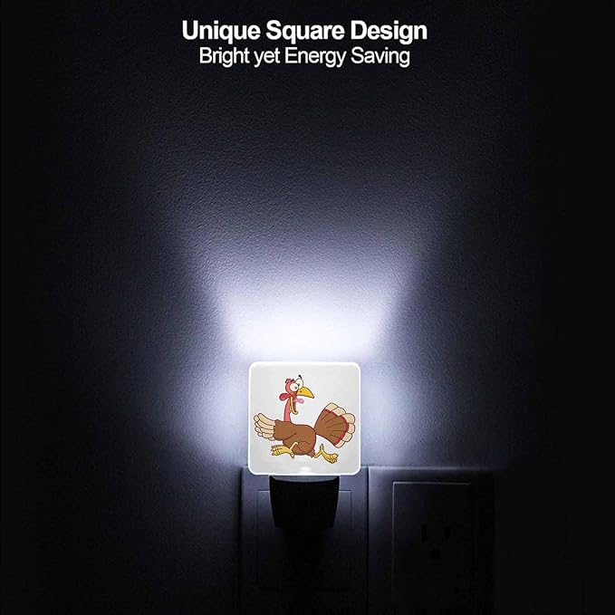 LED Night Light Plug into Wall with Dusk to Dawn Light Sensor White Energy Efficient Scared Turkey Escape for Freedom Nightlight for Bedroom Bathroom Hallway Living Room Kitchen