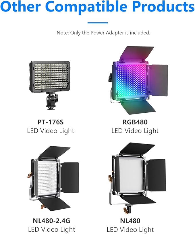 Neewer AC 100-240V to DC 12V 5A 60W Power Supply Adapter with 6.5 feet/2 Meters Power Cable Compatible with 660 960 LED Video Light and Max. 12V 5A 60W Ring Light (US Plug)