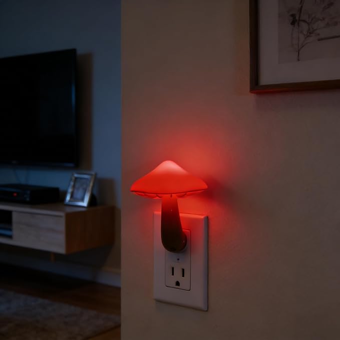 AUSAYE Light Sensor Led Mushroom Night Light Plug in Nightlight Red | Kids Adults, Night Lights Plug-into Wall Lamp for Bedroom,Bathroom,Toilet,Stairs,Kitchen,Hallway Christmas Birthday Present