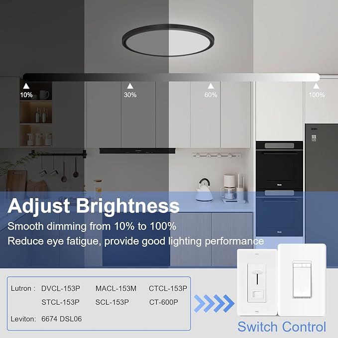 hunhun 16 Inch Dimmable LED Flush Mount Ceiling Light 4800LM Round Light Fixture 5 Color Temperature Selectable Super Slim Large Flat Ceiling Lamp for Living Dining Room Black