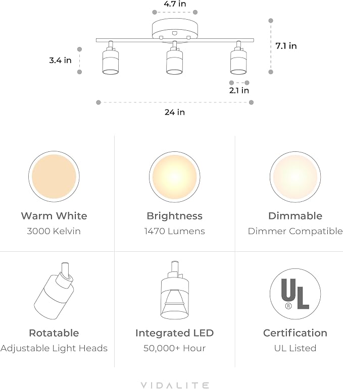 Shura Chrome 3-Light Track Light with Rotatable Heads, Integrated LED Bulbs, 2 ft. Track Lighting Kit, 3000k, 1470 Lumens