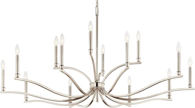 Kichler Malene 14-Light 2-Tier Chandelier, Updated Traditional Light in Polished Nickel, Sloped Ceiling Compatible, for Foyer, Dining Room or Living Room (27.25" x 52.75"), 52698PN