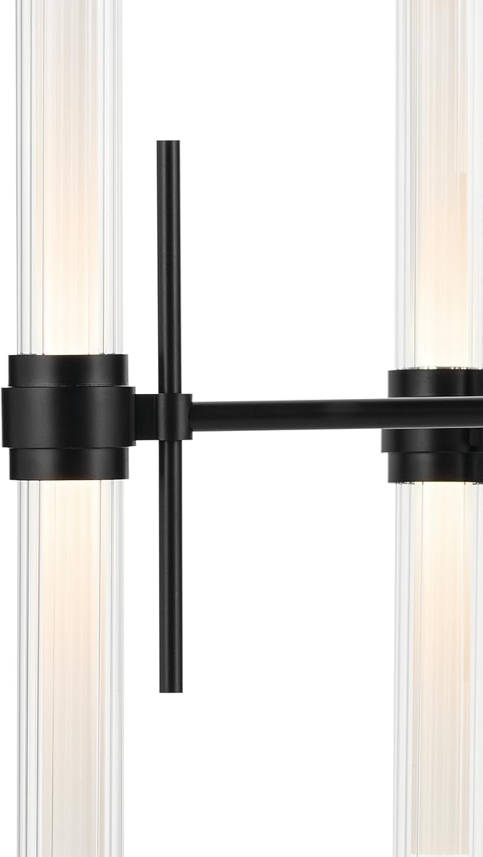 Kichler Riven LED 12-Light Chandelier with Clear Fluted Glass in Black, Sloped Ceiling Compatible, for Kitchen or Dining Room (17" x 33"), 52752BKLED