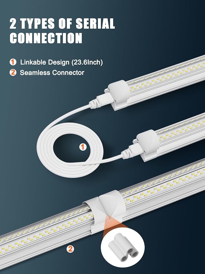 Industrial-grade Ultra-Bright 100W 8FT Led Shop Lights 15000LM 6Pack | 8' 100-277V 5000K Daylight Linkable 8 Foot led shop lights 8ft for Garage Shop Workshop Warehouse Barn Lighting with 5FT Plug