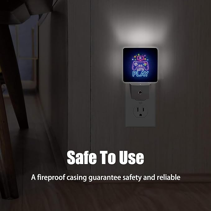 Game Neon Night Light, Let's Play Game Night Lights Plug into Wall Decor for Bedroom, Bathroom, Hallway, Kitchen, Dusk to Dawn Sensor Nightlights for Boys Girls Women Men Room Gifts