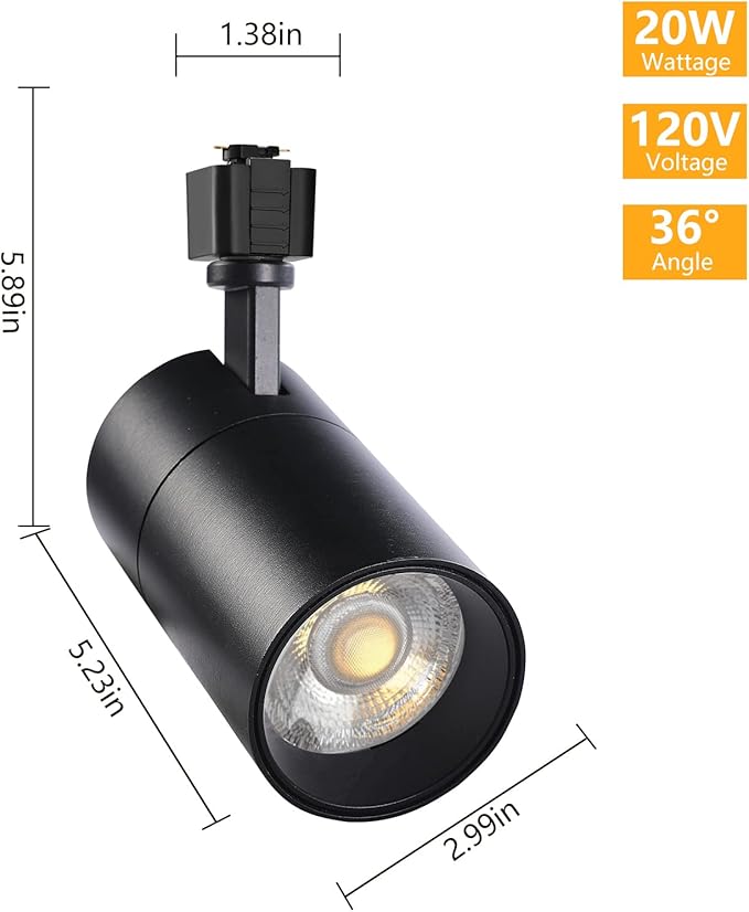 VANoopee 3-Color 20W J Type Track Lighting Heads Dimmable Bright LED Track Lighting Fixtures for Accent Task Retail Kitchen Ceiling Track Light 3000K 4000K 5000K - Flicker Free CRI90+ 36° 2000lm Black