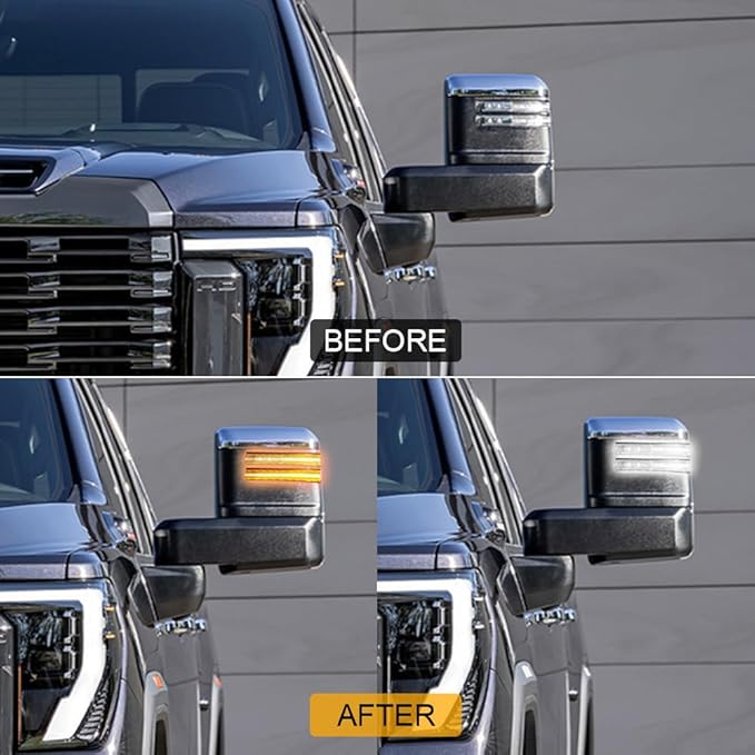 ROCCS Sequential Amber Turn Signal Switchback LED Side Tow Mirror Marker Light White DRL Parking Lights fit for 2020 2021 2022 2023 2024 2025 2026 Chevy Silverado/GMC Sierra 2500 3500,Smoked Lens