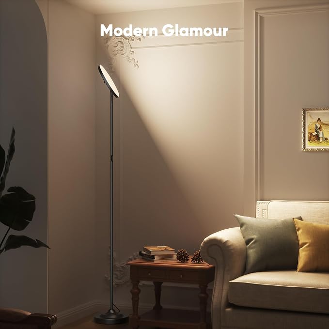 36W LED Floor Lamp, Super Bright Standing Lamp, Modern Stepless Dimmable Torchiere Tall Lamp with Remote Control, 350°Rotating Head Reading Floor Lamp for Living Room, Bedroom, Office