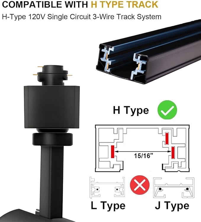 Zoomable LED Track Lighting Heads,2700K-6500K Stepless Dimming H Type Dimmable Rail Ceiling Track Lights Fixtures for Kitchen,Flicker Free 15° to 60° CRI90 12W 1200LM,Black 10 Pack