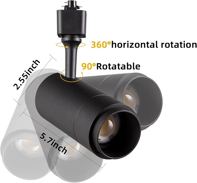 LED Track Lighting Heads Dimmable 24W 5CCT 2700K/3000k/3500k/4000k/5000k,Single Circu H Track Lighting Heads,Zoomable Beam 15° to 60° Ideal for Accent Art and Task Lighting,(3 Pack - Black-5CCT)