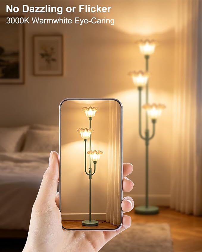 Lightdot 66IN Flower Floor Lamp 3-Lights Vintage Dimmable Floor Lamps with 3000K Warm White Bulbs Included for Wedding Party Modern Tall Standing Lamp for Living Room/Bedroom/Sofa Beside/Corner Decor