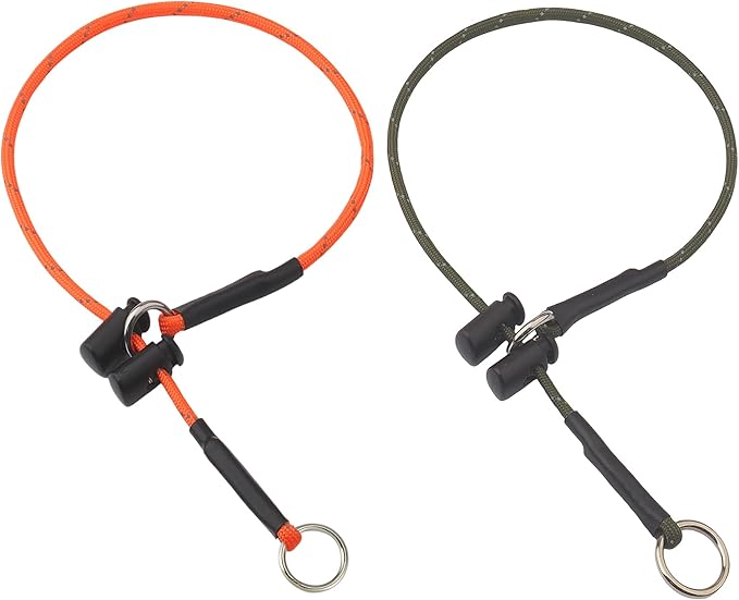 16" Dog Slip Collar – 5/32" Paracord Rope Dog Collar with Spring-Loaded Stopper & Stainless Steel O-Ring, Reflective for Low-Light Visibility(Army Green & Orange)