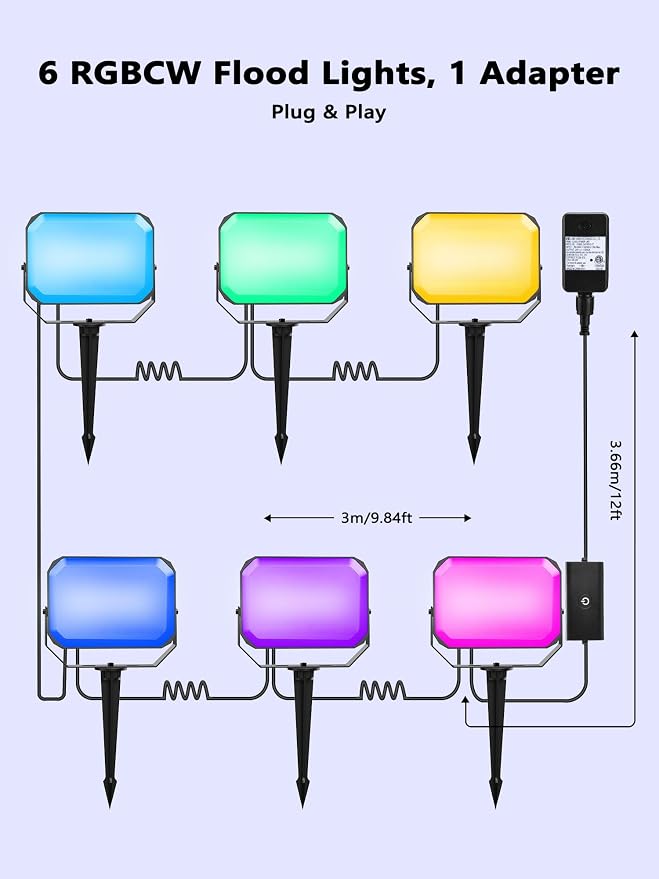BrizLabs Smart Flood Lights, 6 Pack Orange & Purple Halloween Floodlights | RGBCW Color Changing; APP & Voice Control; Waterproof Landscape Lighting for Fall Autumn Garden Yard House Wall Pathway Decor