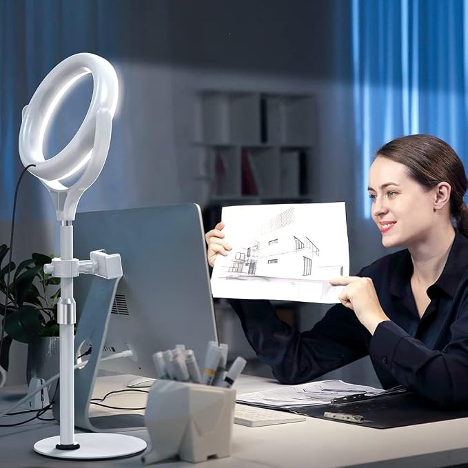 8 inch Desk Ring Light with Stand, Adjustable Zoom Lighting for Computer | Circle Light for Video Conference, Zoom Calls, Virtual Meeting, Video Recording, Streaming, Podcast, Webcam