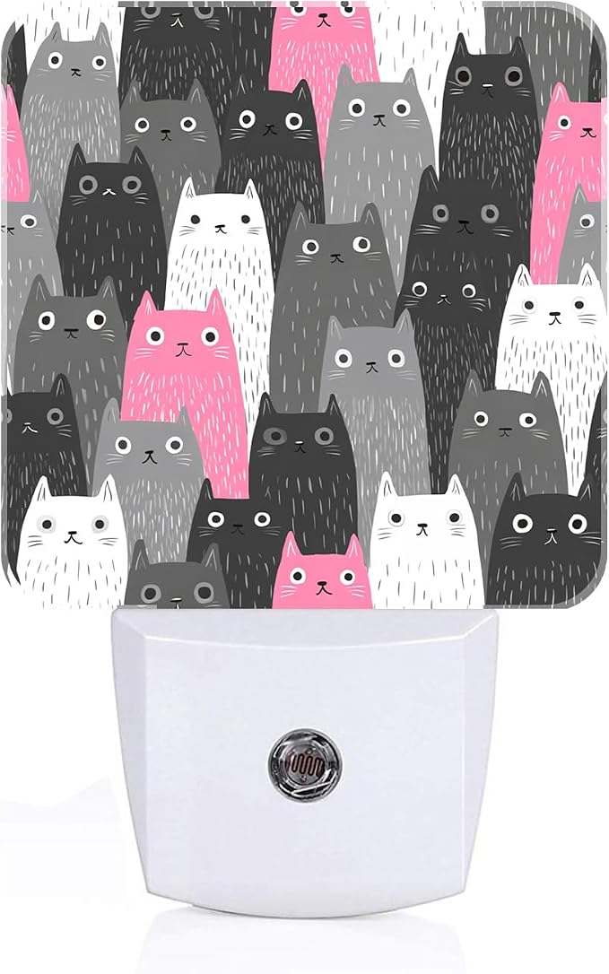 Gray Cartoon Cat Night Light,Plug-in Night Lights with Dusk-to-Dawn Sensor for Stairway,Hallway,Bedroom Sleep Friendly Ideal for Women/Girls/Boys Gift,0.5w