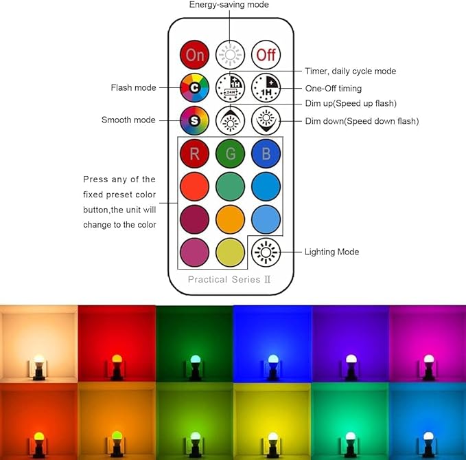 ILC E17 Intermediate Base LED Light Bulbs (40w Equivalent) 5W, Color Changing RGB, 2700K Warm White, 12 Colors 2 Modes Timing with Remote Control (4 Pack)