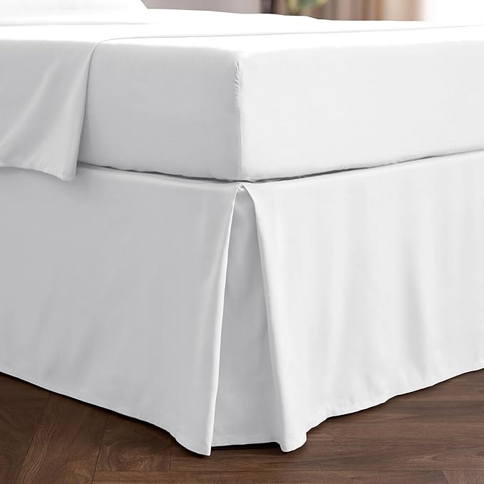 Mellanni Bed Skirt Cal King Size - Tailored Drop Bed Skirting | 15-Inch Pleated Dust Ruffle - Hotel Luxury Bedding - Wrinkle, Fade, Stain Resistant - 1 Bedskirt (Cal King, White)