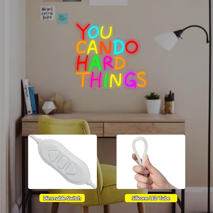 You Can Do Hard Things Neon Sign Inspirational Classroom Neon LED Light | Dimmable Kids Wall Art Neon Signs for Classroom Backdrop Library Office Bedroom Reading Room Birthday Party Decoration