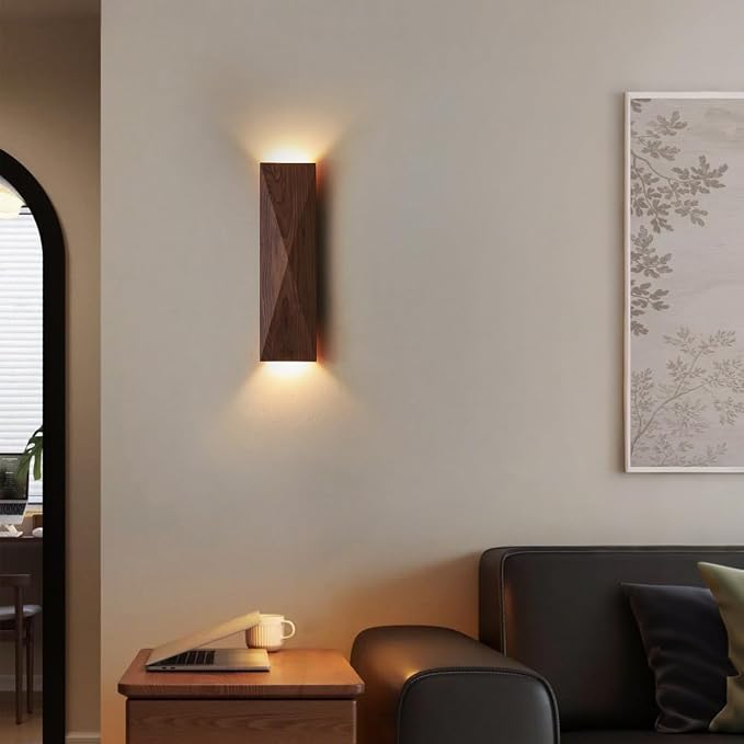 Modern Walnut Wood Wall Sconces, Linear Wood Mounted Lamps, Minimalist Up and Down Wall Sconce for Living Room,Bedroom,Stairway, Hallway