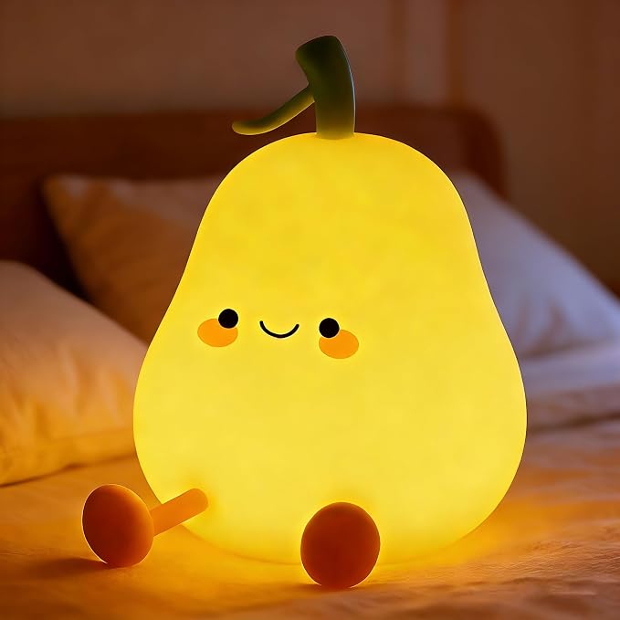 Pear Night Light for Kids, Nursery Night Lights, Bedside Touch Lamp, Cute Silicone Nightlight for Baby Toddler, 3 Level Dimmable Soft Night Lamps Gift for Bedroom Kids Room Decor