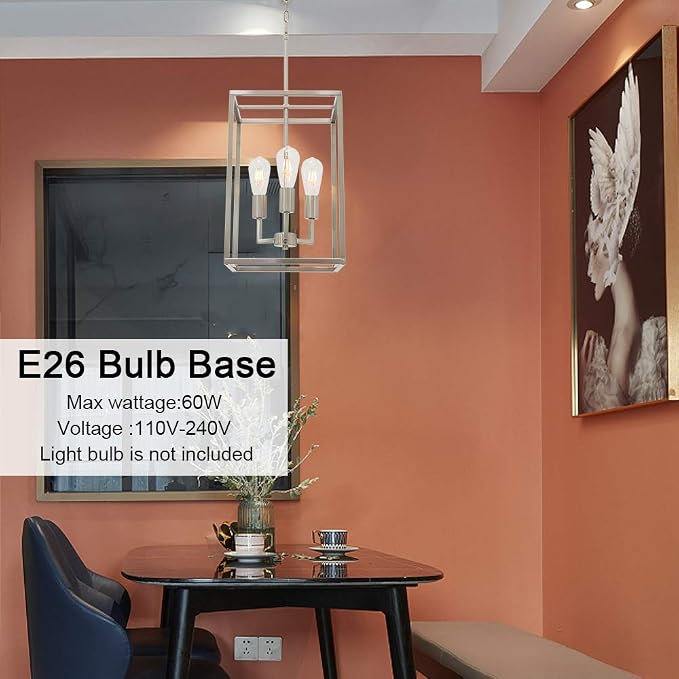 3 Light Classic Indoor Chandelier Brushed Nickel Finish Foyer Lantern Pendant Lighting for Hallway Kitchen Dining Room