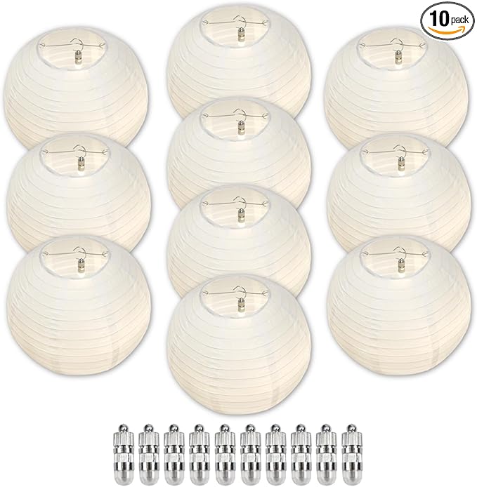 Chinese Paper Lanterns - Pack of 10, 10-Inch White Hanging Lights for Birthday Party Decorations, Ceiling Decor, Rainbow Classroom, Wedding, and Home Party