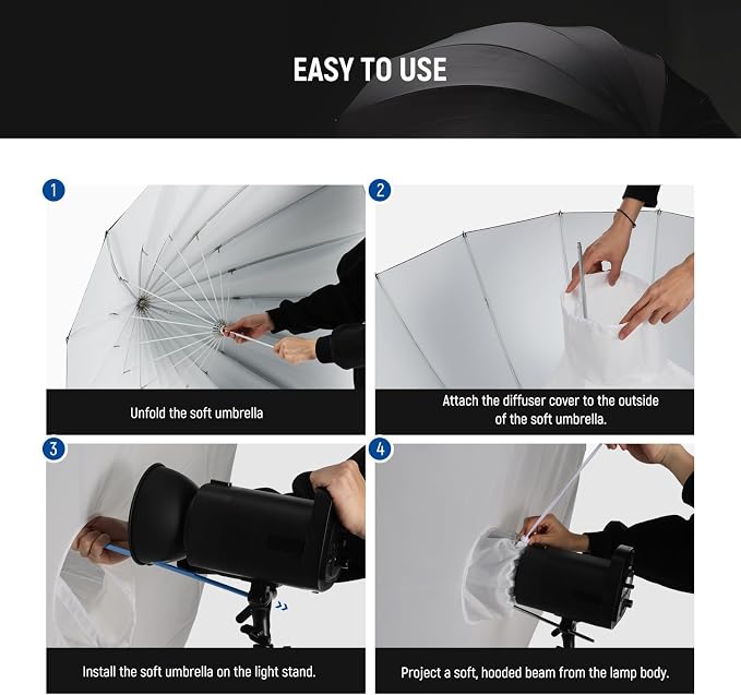 NEEWER 71"/180cm Parabolic Reflective Umbrella Photography with White Inner, Soft Lighting with Diffuser Cover, Bag, Quick Fold for Camera Photo Studio Video Light Shooting Monolight Flash, NS4U | Soft Lighting, with Diffuser Cover, Bag, Quick Fold, fo...