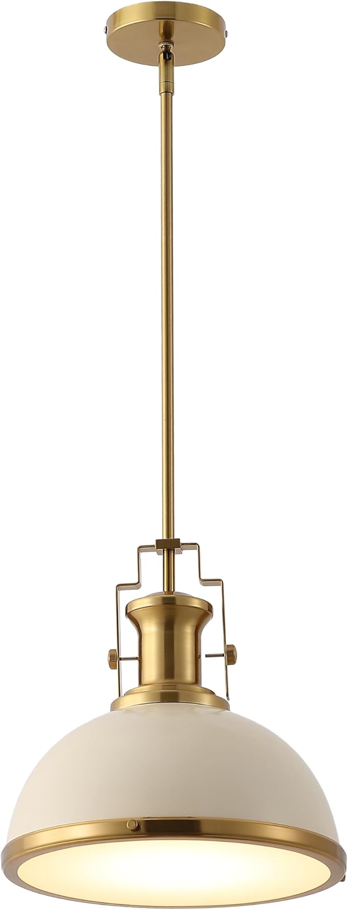 JONATHAN Y Homer Industrial Dome Pendant 13", Almond/Brass Gold | 1-Light, Farmhouse Style, Adjustable Hanging Height, Glass Diffuser, Sloped Ceiling Compatible, Metal, LED Bulb Included