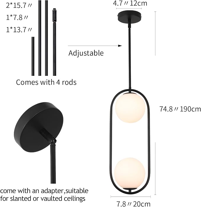 SeeU Modern Style Pendant Lighting Mid Century Pendant Light Fixture Hanging Lighting Fixture Vintage Style with White Globe Glass Lampshade Pendant Chandelier for Kitchen Island Dining Room Bedroom