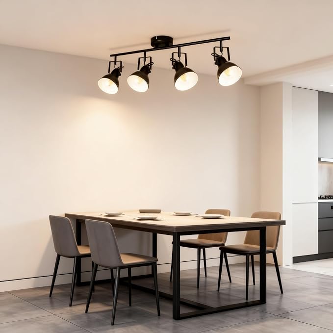 HiBay Track Lighting Fixtures Ceiling Black, Adjustable 4-Light Spotlight | Industrial LED Track Lights for Kitchen, Dining Room, Bedroom, E26 Base (Bulb Not Included)