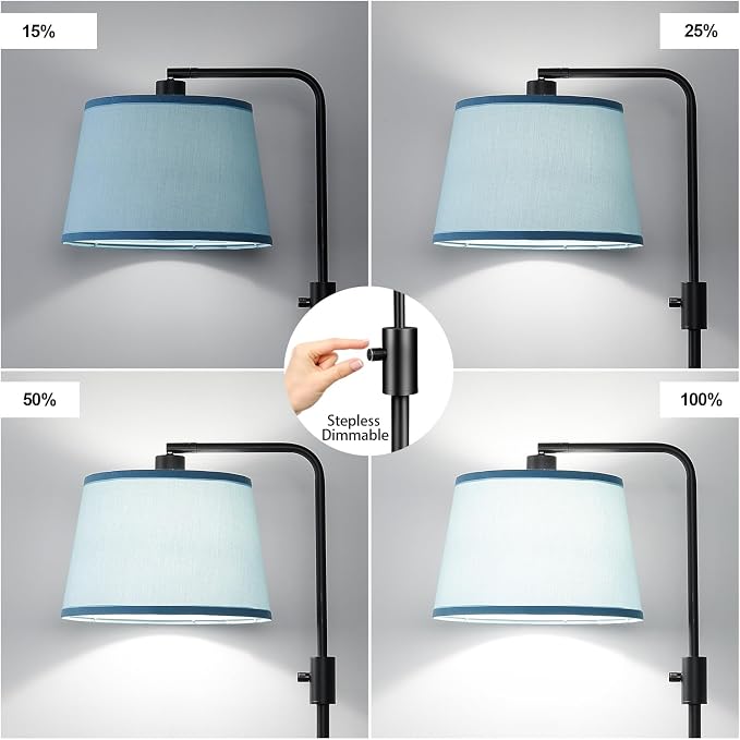 【Upgraded】 Dimmable Black Floor Lamp, 1000 Lumens LED Edison Bulb Included, Arc Black Floor Lamps for Living Room Modern Standing Lamp with Sky Blue Shade, Tall Lamps for Living Room Bedroom Office