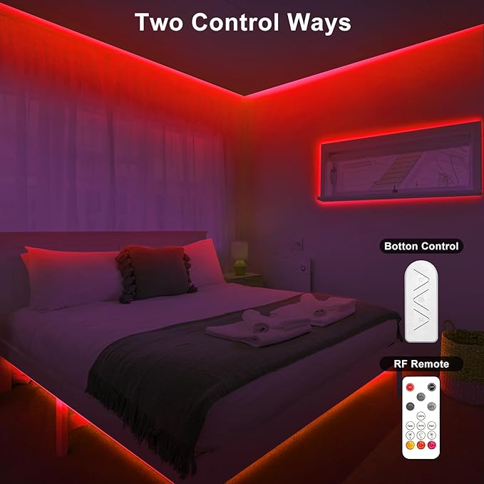 32.8ft Red COB Led Strip Lights with RF Remote, Dimmable Bright Dotless Adhesive Indoor Led COB Light Strip for Cabinet, Painting, Room, Bed